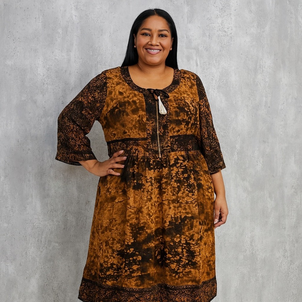 Soft Surroundings Women's 16P Venetian Dress Rustic Copper Tie Dye Boho Maxi NWT